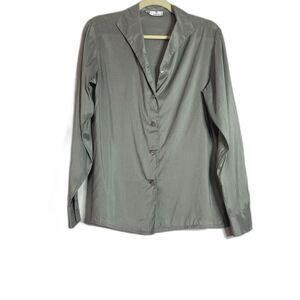 Vintage Zanella 100% Silk Button‑Up Blouse • USA Size 10 / 144 • Soft Sage Green